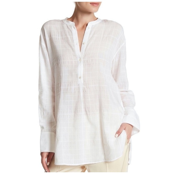 Vince white windowpane shadow plaid long sleeve oversized tunic blouse medium - Picture 6 of 10